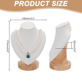 arricraft 1 Pcs Bust Necklace Display Stands, White PU Leather Wooden Jewelry Portrait Display Organizer Mannequin Holder for Necklace Storage Pendant Chokers Chain Holder for Home Store