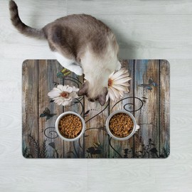 Dog Food Mats for Floors Absorbent, Cat Food Mat - Pet Cat Feeding Mat Quick Dry, Dog Bowl Mats for Water, Pet Supplies Feeding Placemat 12" x 20" Daisy