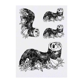 4 x 'Flower Ferret' Temporary Tattoos - Water Resistant, Skin-Safe, Non-Toxic Transfers, Mixed Sizes (TO00013630)