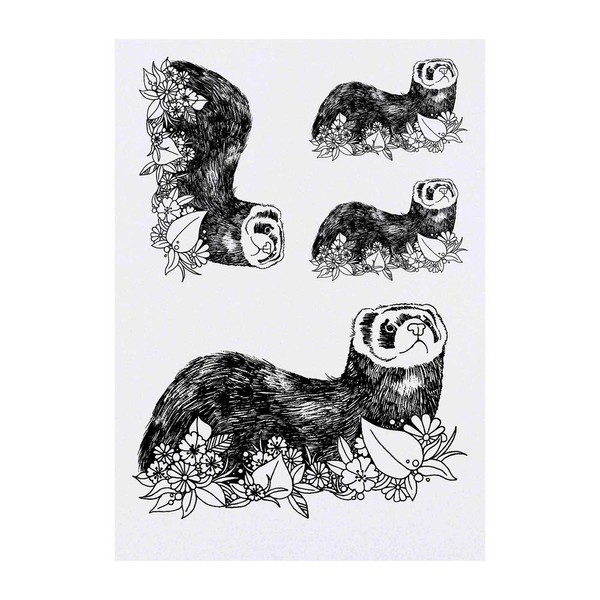 4 x 'Flower Ferret' Temporary Tattoos - Water Resistant, Skin-Safe,