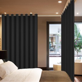 Yakamok Blackout Sliding Glass Door Curtains, Thermal Insulated Window Treatment Drapes for Patio Doors, Grommet Extra Wide Curtain Panels for Living Room, Bedroom (1 Panel, Black, 100W x 96L)