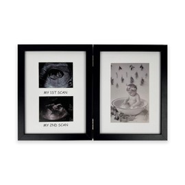 pf+a REAL GLASS Black Baby Scan Photo Frame 3 Picture - Frame For 1st, 2nd Scans and 6x4 Photograph