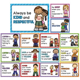 Lachilly 15 Sheets Classroom Rules Educational Poster for Preschool, Home, Middle and High School Classroom Wall Decoration, Language Arts Charts, Toddler Learning Toys, Bulletin Board Set