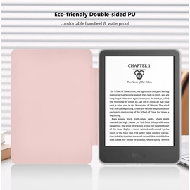 Reelau Case Compatible with 2024/2022 Kindle 11th Generation 6 inch, Clear Acrylic +Leather Kindle Case 6" for Kindle 2022/2024 11th Gen [Transparent] [Auto Wake Up/Sleeping] (Pink)