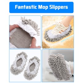 WellMall 8 Pcs Mop Slippers Socks Floor Cleaning,Microfiber Shoe Covers dust Washable Reusable for Woman Man House Kitchen (Grey)