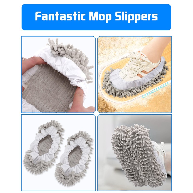 WellMall 8 Pcs Mop Slippers Socks Floor Cleaning,Microfiber Shoe Covers