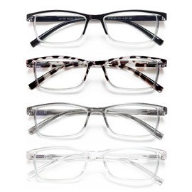 EYEURL 4-Pack Half Reading Glasses for Women Rectangle Blue Light Glasses for Woman Half Computer Readers for Men Glare/UV Half Frame Spring Hinge Lightweight Eyeglasses,1.5