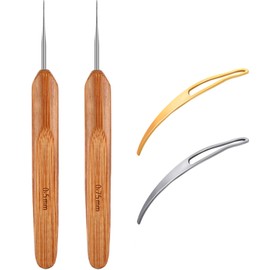WILLBOND 4 Pieces Dreadlock Crochet Set, 2 Pieces Bamboo Dreadlock Crochet Hooks (0.5mm and 0.75mm) and 2pcs Hair Locking Tool for Braids Crafts