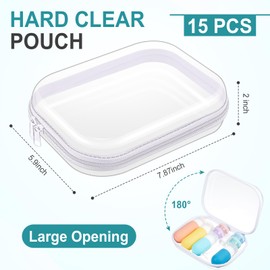 Qiyaz 15 Pcs Clear Hard Shell Zipper Case Plastic Bins Transparent Double Zippers Hard Pouch Clear Plastic Storage Box Containers for Building Blocks Cosmetics, Puzzles(7.9 x 5.9 Inches)