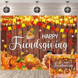 Happy Friendsgiving Banner Backdrop 7x5FT Fall Maple Leaves Harvest Pumpkin Turkey Friends Giving Background Friendsgiving Party Decorations Supplies
