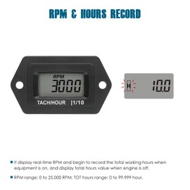 Runleader Digital LCD Tachometer / Operating Hour Meter Snap-in Mounting Design for Garden Tractor, Generator, ATV, Marine, Snowmobile etc.