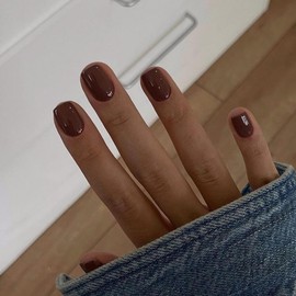 48 PCS Brown Press on Nails Short Square Nails Acrylic,KXAMELEI Fall Winter Fake Nails Short Coffin Stick on Nails for Women Feature Gel Finish,Short False Nails Press on,Natural Petite Glue on Nails