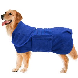 Geyecete Dog Drying Coat-Bathrobes for Dogs-Dog Drying Robe - Microfibre Fast Drying Super Absorbent Dog Bath Towel,Luxuriously Soft-Blue-M