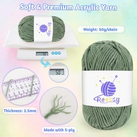 Reessy 10 Pack Knitting Wool Acrylic Yarn Crochet Yarn Set, Super Soft 5 Ply Green Wool for Crochet Knitting and Crafts, 10 x 50g Crochet Yarn for Amigurumi Projects Handcrafts