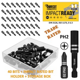 41 x SabreCut SCPA25_41PH 25mm PH2 Impact Screwdriver Driver Bits Set Single Ended Phillips No.2 Heavy Duty Including Bit Holder and Storage Box