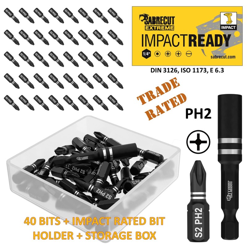 41 x SabreCut SCPA25_41PH 25mm PH2 Impact Screwdriver Driver Bits