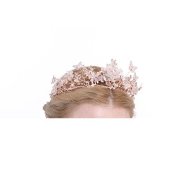 Yunyuebridal Corona de novia, corona barroca con diamantes de imitación, corona y tiara de mariposa, accesorios para el cabello, corona de princesa, tiaras de novia, Una talla, Metal, diamantes de imitación