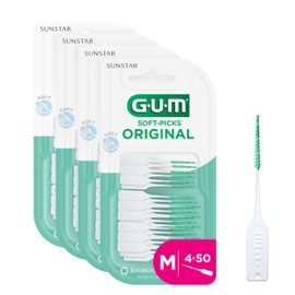 GUM GUM Soft-Picks Original Interdental Cleaners | Teeth Cleaning and Plaque Removal | 4 x 50 Pieces (Size M: ISO 2 - ISO 2-4, 0.9-1.4 mm)