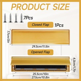 Internal Letterbox Draught Excluder, 11.5 Inch (29.2cm) Metal Letter Box Cover Flap Plate Seal Adjustable Chrome Replacement Letter Box for Wood or uPVC Doors, Composite, Front Doors (Gold)