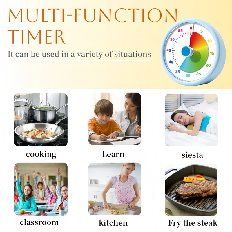 60 Minutes Visual Timer for Kitchen, Office, Classroom, Study, Countdown