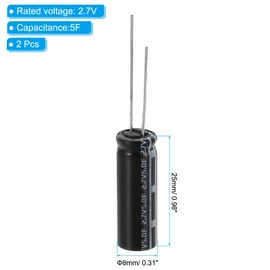 PATIKIL 2Pcs 2.7V 5F Super Capacitor, 0.31 x 0.31 x 0.98 Inch Aluminum Super Capacitors Winding Type Energy Storage for on Board Backup Energy Storage, Black