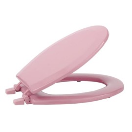 PowerSellerUSA Adjustable Hinges Round Soft Toilet Seat, Wood Toilet Seats with Non Slip Grip Tight Bumpers, Standard Heavy Duty Wooden Bathroom Toilet Seat Close Lid Set, Pink
