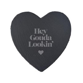 CGB Giftware | Heart Slate Cheeseboard - 'Hey Gouda Lookin' | Gift Boxed | Entertaining | Dinner Parties | Rustic Slate | GB08032