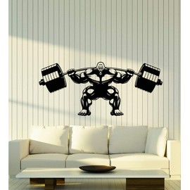 Vinyl Wall Decal Gorilla Home Gym Barbell Muscles Logo Stickers Large Decor (3091ig) Black