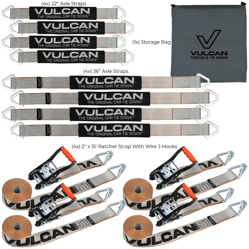 VULCAN Complete Axle Strap Tie Down Kit with Wire J-Hook