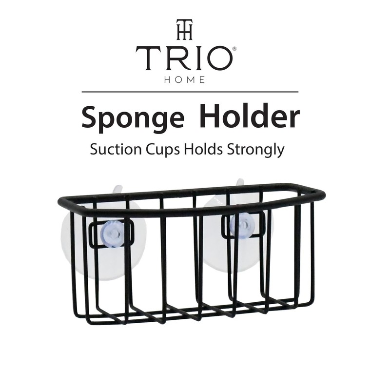 TRIO HOME Sink Sponge Organizer Caddy, Strong Transparent Suction Cups,