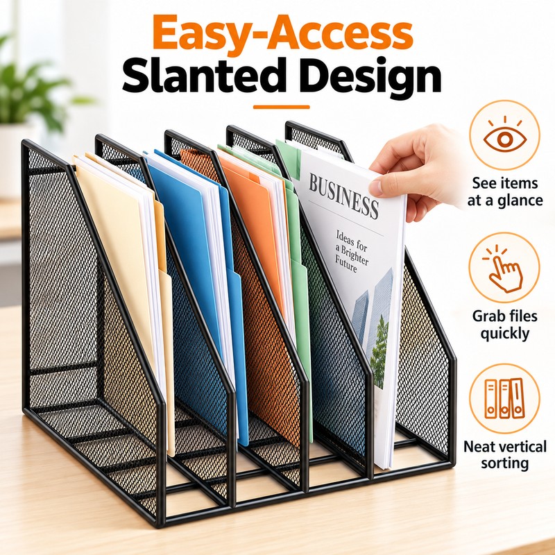 Metal Mesh Desk File Organizer for Documents and Books –