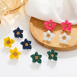 TTPSRY Earrings Simple Flower Earrings Colourful Matte Earrings Hypoallergenic Cute Earrings with Layered Petals Jewellery Gift for Women, Acrylic