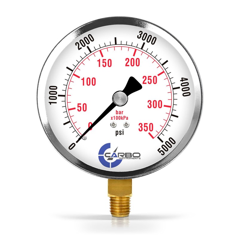CARBO Instruments 5000 PSI Dry Pressure Gauge, 4" Dial, 1/4