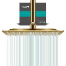 AULEEND Square Rain Shower Head, High Flow Stainless Steel,Work with any decorative style，All Metal Rainfall Shower Head (Brushed Gold, 10)