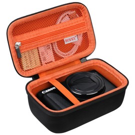 BOVKE Travel Case for Canon PowerShot SX740 HS Digital Camera, Storage Bag Holder for Canon SX730/ SX720/ SX620/ G7X Camera with Extra Pocket for Batteries, Cables, SD Cards, Black+Orange