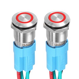 DMiotech 2Pcs 12mm Push Button Switch, IP65 1NO 12-24V 3A Momentary Latching Push Button Starter Light Switch Self-Reset with Red Light Round, Stainless Steel Flat Head Silver