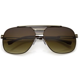 zeroUV - Oversize Perforated Triple Crossbar Square Lens Aviator Sunglasses 60mm (Brown Gold/Amber)