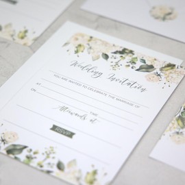 Dotty about Paper White Flower Garland - Ready to Write Wedding Invitations - Pack of 10. Floral, Greenery, Foliage, Elegant. Pefect For Friends and Family. Envelopes Included (15 0012)