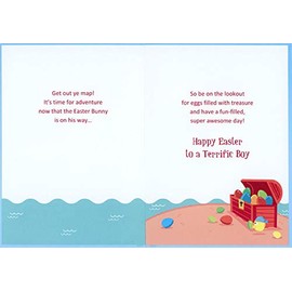 Designer Greetings Three Pirate Rabbits and Treasure Chest of Eggs Easter Card for Boy