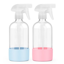 Worldgsb Worldgsb 2 Pack Glass Spray Bottles with Silicone Sleeve, 16 oz Empty Refillable Containers with Adjustable Spray Nozzles, Spray Bottles for Hair, Cleaning Solutions and Plants Blue&Pink