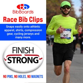 bibSNAPS Race Bib Clips - Safety Lock Fasteners - Secures Running, Marathon, Cycling and Event Number, Non Magnetic, Easy to Use & Reusable - Replacement for Pins & Magnets - Finish Strong (4pcs)