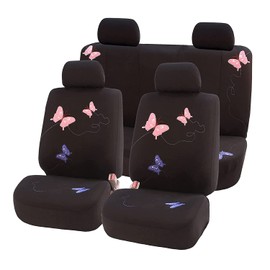 FH Group Full Set Butterfly Cloth Car Seat Covers - Universal Fit, Low Back Front Seat Covers, Solid Back Seat Cover, Washable Seat Cover for SUV, Sedan, Van, Black