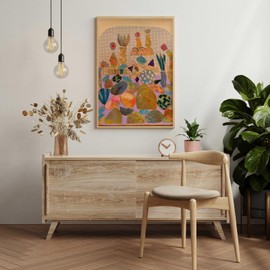 XASUBH Midcentury Modern Colorful Rock Collage Abstract Desert Landscape Wall Art Western Desert Decor Cactus Inspired Landscape, Texas Arizona California Travel, 16x24 Inch UnFramed