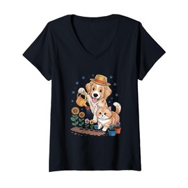 Womens Dog Mom and Cat Mom – Puppy and Kitten Love V-Neck T-Shirt