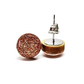 Stud Earrings, Sparkle, 10 mm, Handmade, Stainless Steel Posts for Sensitive Ears Stud for Women Men Girls (Rose Gold Sparkle)