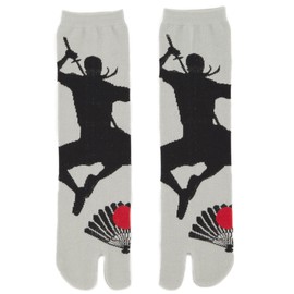 Tabi Socks Flip flop Socks (JAPANORAMA) Made in Japan/Japanese Tabi Toe Socks Sandal Socks Print Socks Split Toe/Unisex Size for Men Women | (Adult Size/Ninja Gray)