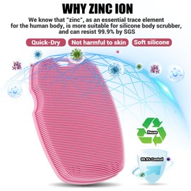 Canroom Silicone Body Scrubber - Anti Zinc Infused-Highly Elastic Bristles Exfoliating Body Scrubber for Shower Body,Cellulite Reduction,Blood Circulation - Pink