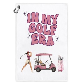 Msticey in My Golf Era Funny Pink Printed Microfiber Golf Towel with Clip, Cute Golf Gifts for Golf Fan Golfer Her Mom Girlfriend, Golf Lover Mother's Day Birthday Gifts, Golf Accessories for Women