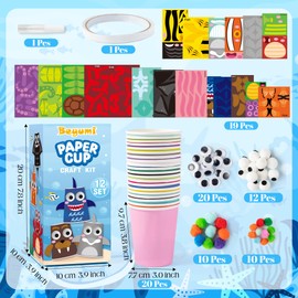 BeYumi Ocean Animals Craft Kit - 12Pcs Summer Arts and Crafts for Kids Toddler Paper Cup Craft Kit with 12 Cartoon Animal Projects DIY Gift for Birthday Party Preschool Classroom Fun Activity Ages 3-6