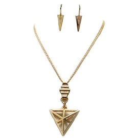 Fashion Jewelry ~ Geometric Triangle Pendant Long Necklace and Earrings Set Goldtone Causal for Women Teens Girlfriends Birthday Gifts